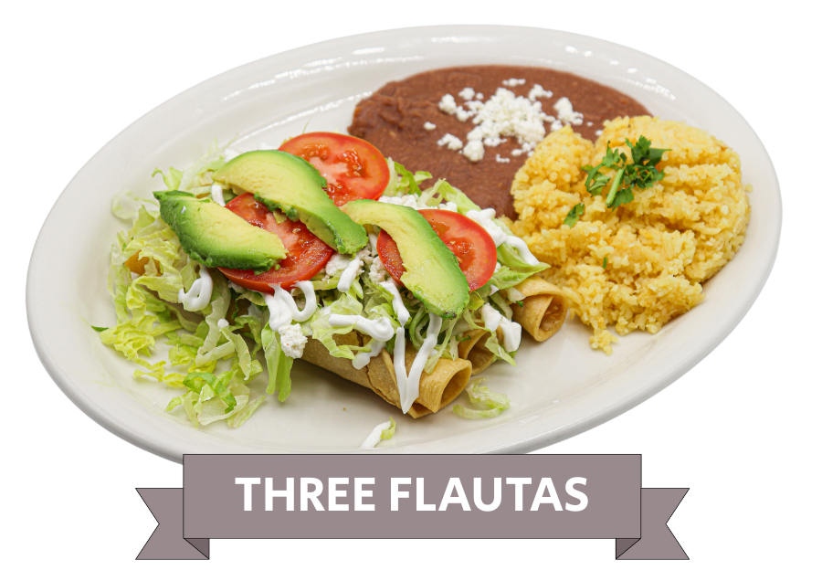 Three Flautas Lunch Special served with rice and beans at La Carreta