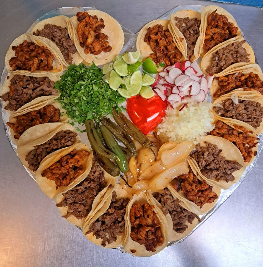 Catering done by La Carreta - Taco shaped heart with onions, cilantro and grilled jalapeno