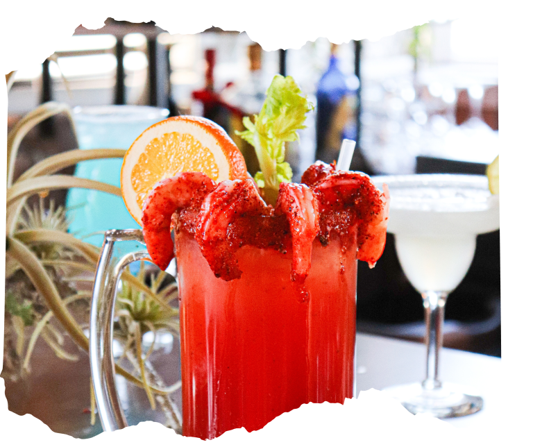 Camarones Michelada, shrimp, orange and celery at La Carreta.